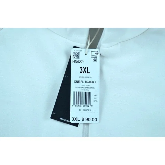 Adidas Jacket Men's 3XL White Basketball One Fleece Track Jacket Full Zip NWT - Picture 3 of 11